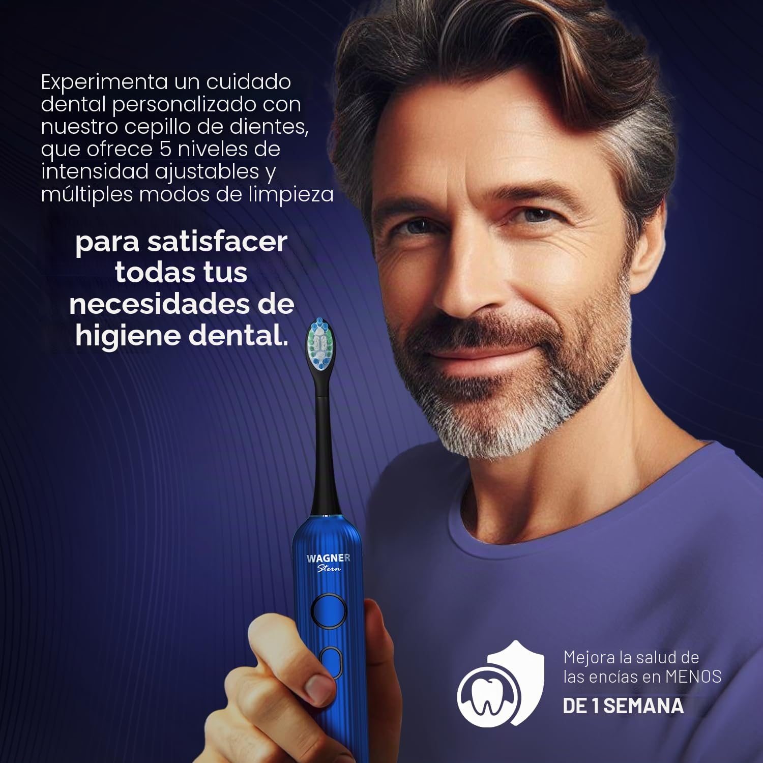 Wagner Stern VibroWave Plus - Cepillo de dientes eléctrico sónico con oscilación y vibración con 4 cabezales de cepillo. IPX7 resistente al agua.