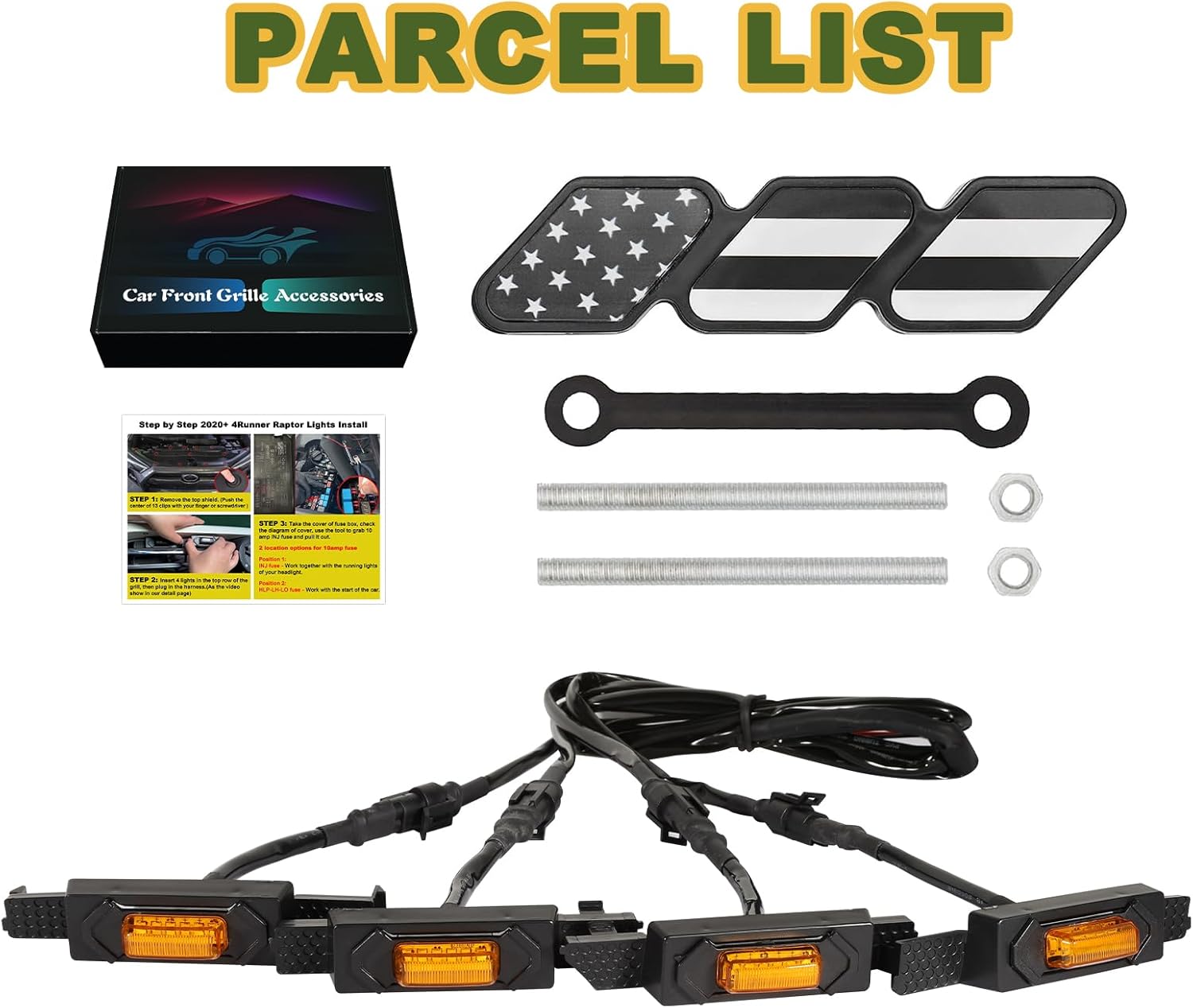 Led Grill Grille Lights for 2021 2022 2023 2024 Toyota 4Runner Sr5 Limited Trd-pro sport off-road Front Grill Lights Raptor lights for toyota 4Runner grill Emblems (Yellow)