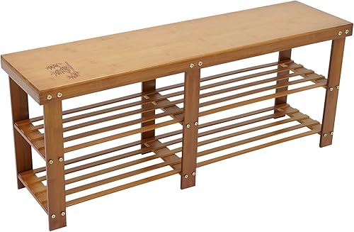 Miniatura 5 de Leblett Zapatero organizador de bambú de 3 niveles estante de almacenamiento para entrada baño sala de estar pasillo estante de floresestante de