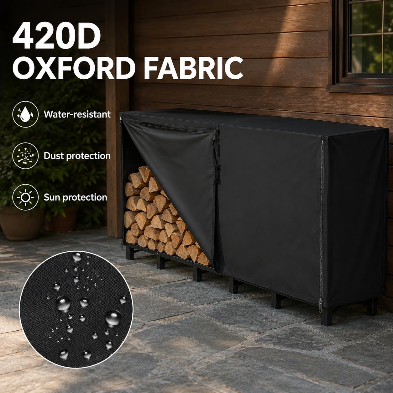 Copertura per Porta Legna,Tessuto Oxford 420D,Doppia Cerniera, 2 Dimensioni