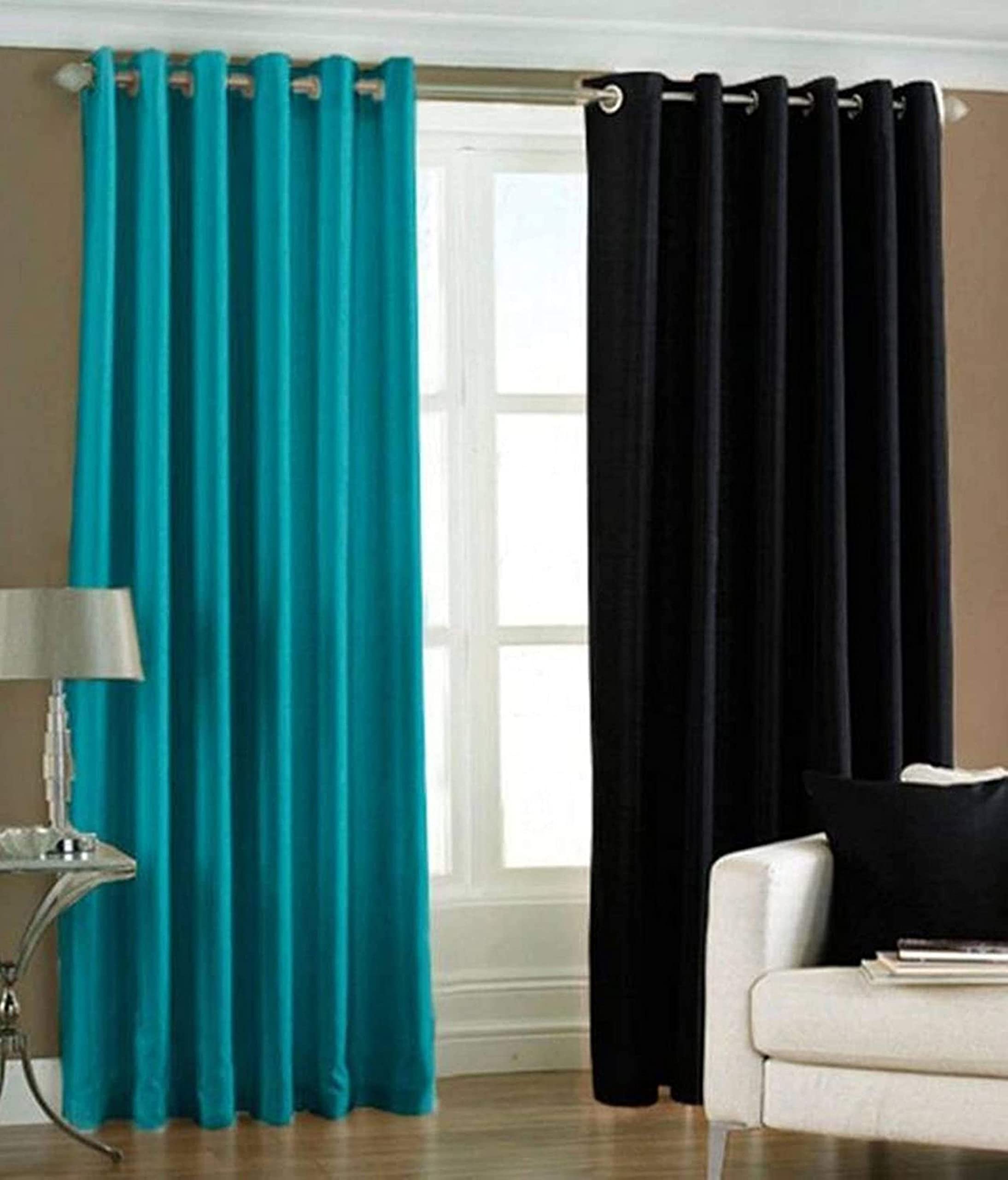Galaxy Home Decor Solid Plain Curtains for Window 5 Feet, Pack of 2, Aqua & Black (B07SH2TM9Z) Amazon Price History, Amazon Price Tracker