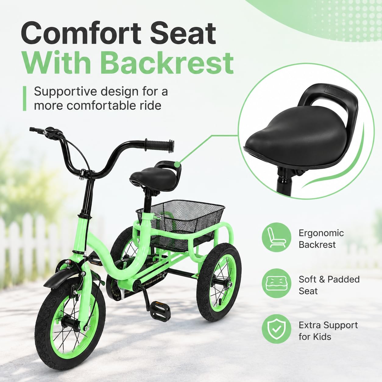 Triciclo infantil de 12 pulgadas, bicicleta infantil con engranaje de entrada, triciclo de carga hasta 25 kg, patinete infantil con pedales antideslizantes, estructura estable para triciclos, para