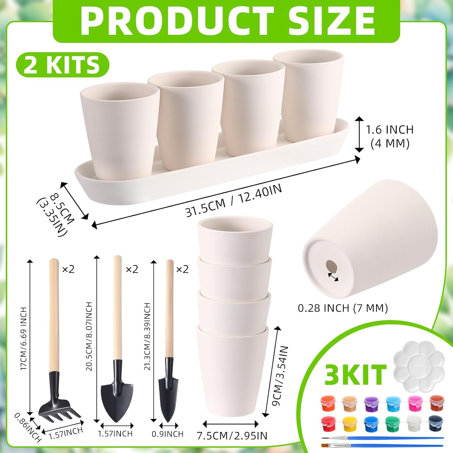 Zubebe 26 Pcs Plant Growing Kit, Paint Your Own Ceramic Planter Pots, Easter Spring Craft with Ceramic Pots, Tray, DIY Gardening Tools Painting Supplies Birthday Gift Home Decor