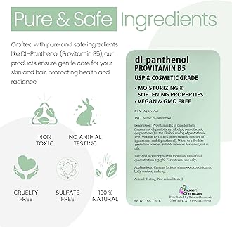 Talsen Chemicals Provitamin B5 Powder dl-Panthenol DIY Panthenol Solution and Panthenol for Hair and Skin Moisturizer (1 Ounce / 28 Gram)