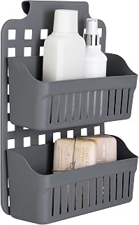 Simplify 2 Tier Over the Cabinet Caddy| Dimensions: 14"x 8"x 4"| Adjustable Shelves | Home Organization | Baskets Hold | Bottles | Cans | Cleaning Products | Hair Tools | Cabinet Storage | Grey