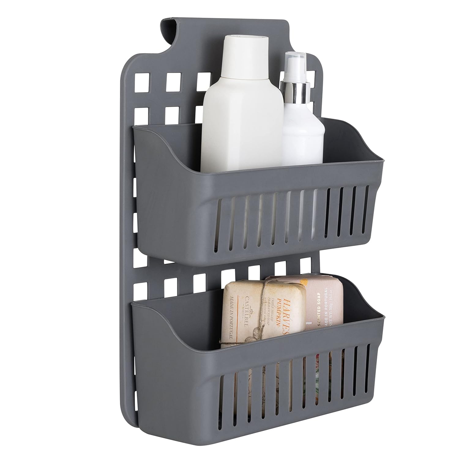 Simplify 2 Tier Over the Cabinet Caddy Dimensions 14x 8x 4 Adjustable Shelves Home Organization Baskets Hold Bottles