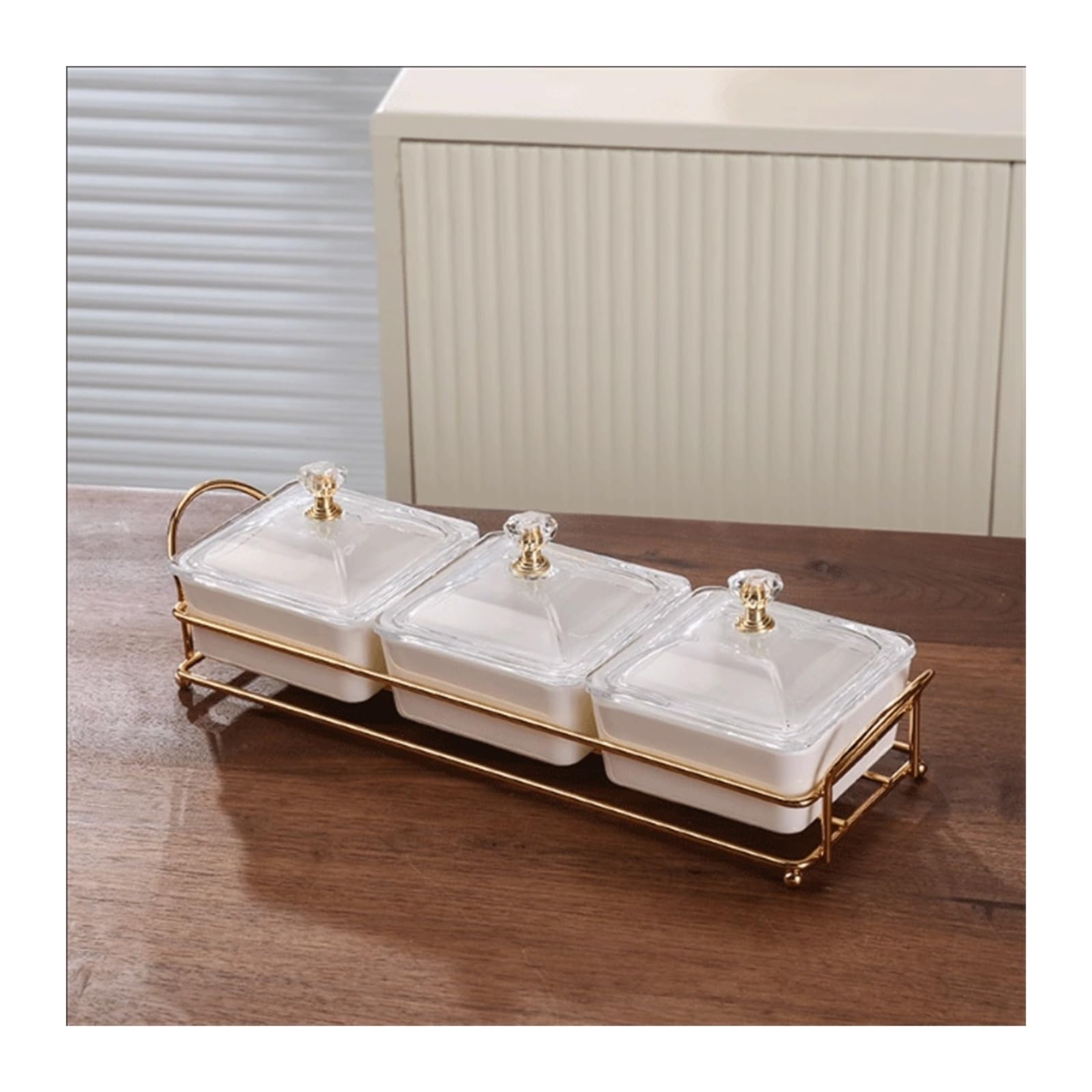 HARAY Salad Bowls Divided with Cover Metal Tray Removable Compartment Dip Bowls used for Appetizer Fruit Ice Cream Candy Nuts Snacks Chip Dip Bowls Soy Sauce Dish Salad Bowls (Color : Gold)