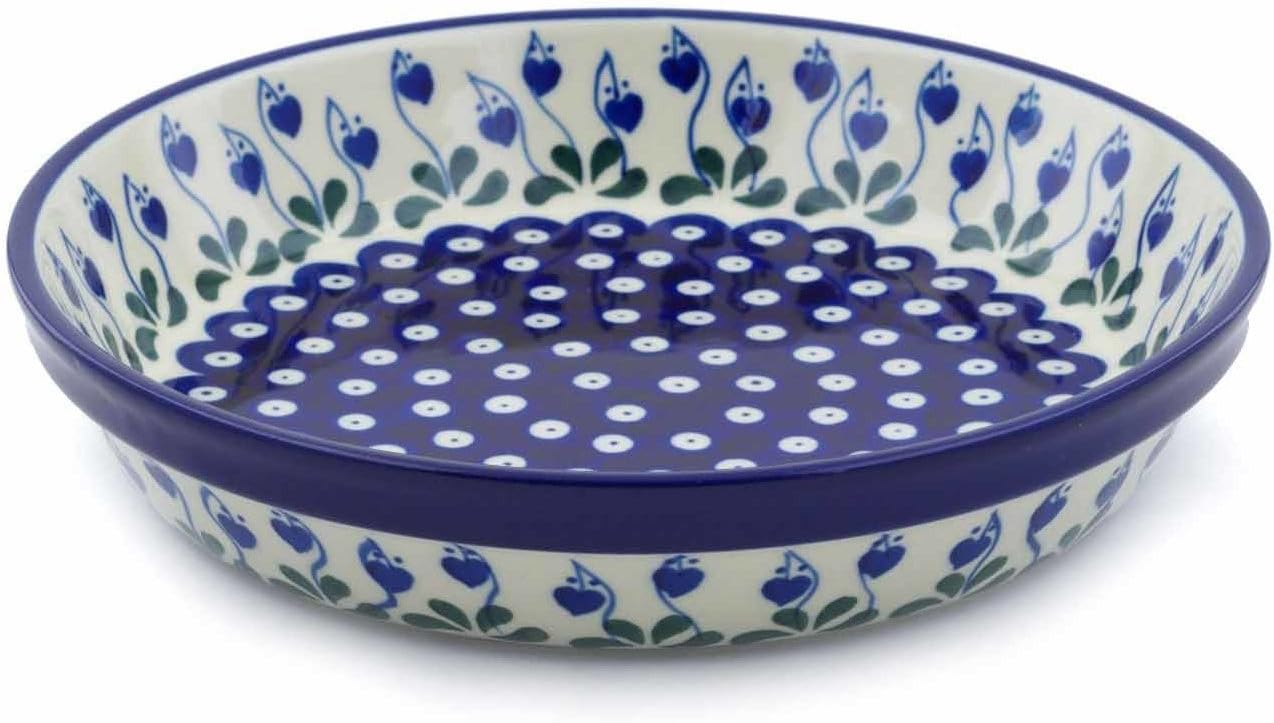 Polmedia Polish Pottery Pie Dish - Bleeding Heart Peacock Pattern Handmade in Boleslawiec Poland by Ceramika Artystyczna + Certificate of Authenticity