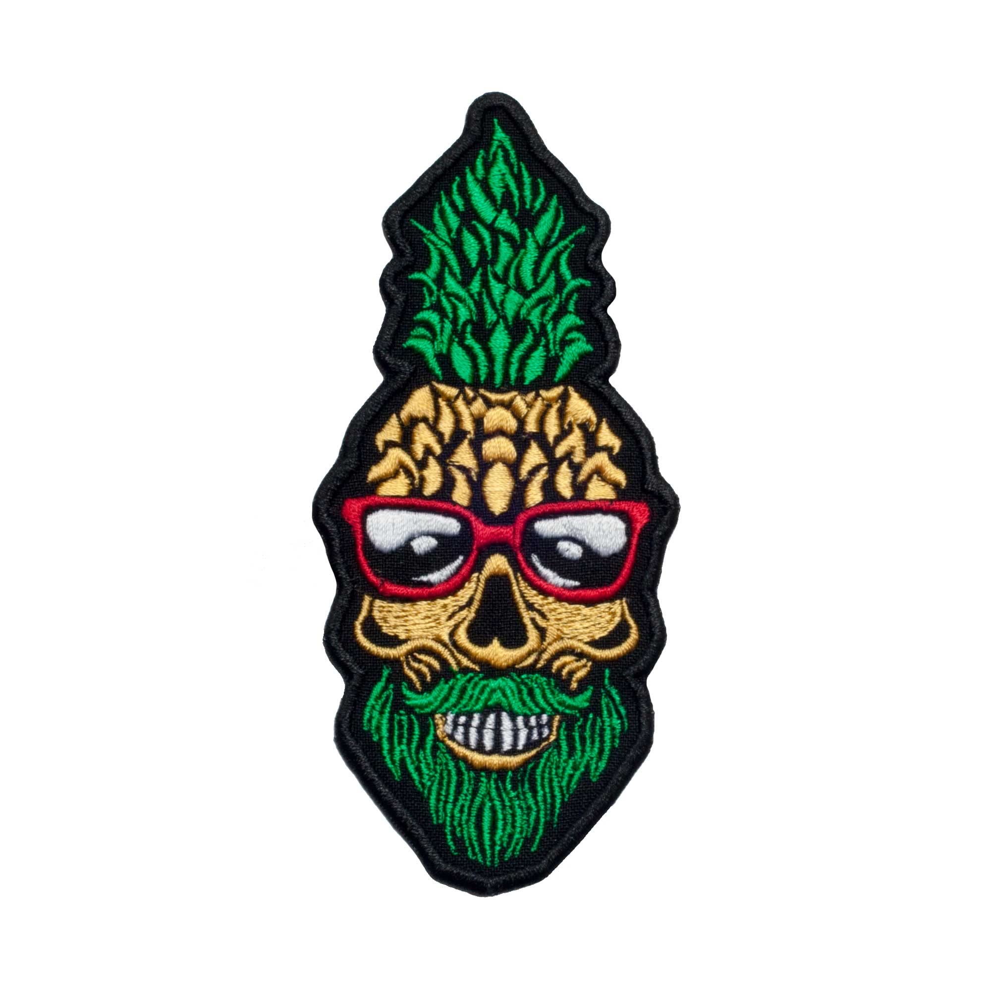 Pineapple Skull with Red Glasses Embroidered Patch Iron On. Size: 5'' X 2.3".