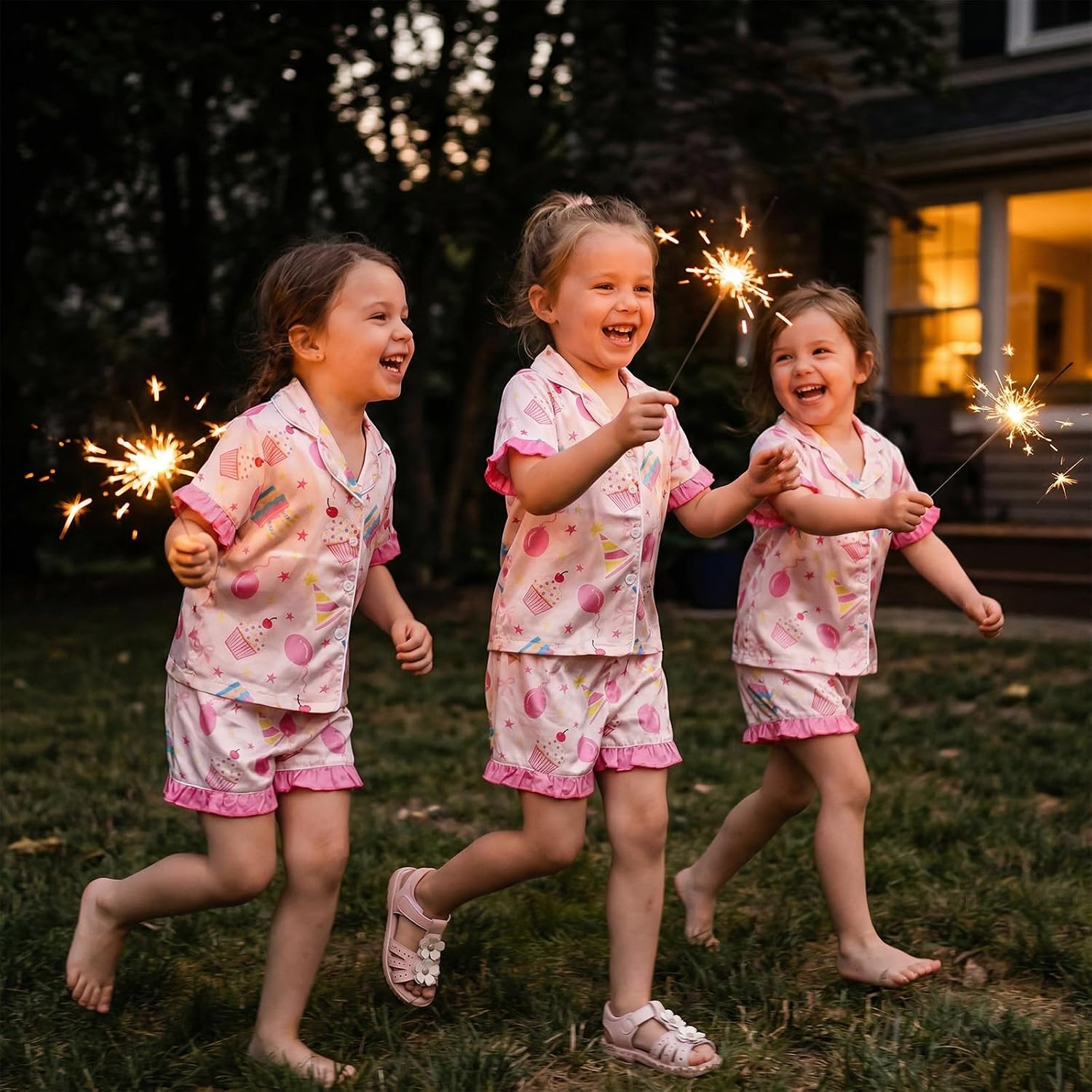 Kuriozud Birthday Girl Pajamas Silk Stain Pjs Shirt Tops+Shorts 2Piece Set Birthday Toddler Kids Little Girl Nightgown Gift