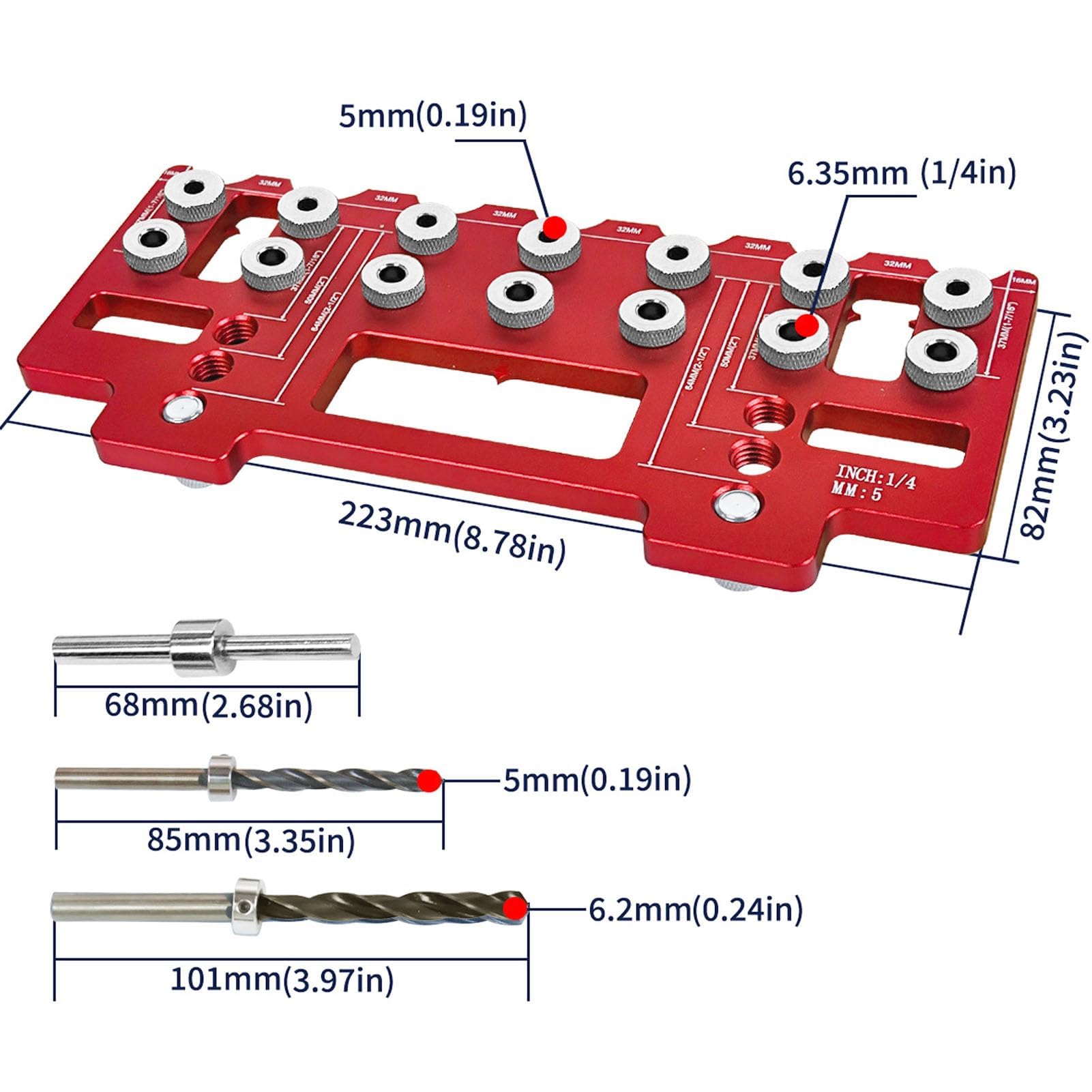 Ejoyous Gabarit de Perçage de Trou D'armoire Gabarit de Perçage D'armoire de pour Armoires avec Trous de 5 Mm à 6,35 Mm et Espacement des Trous de 32 pour