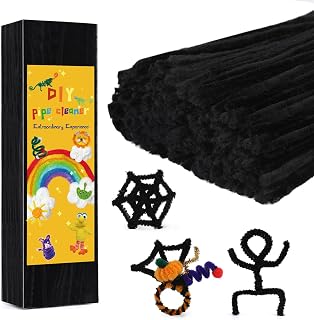 300PCS Pipe Cleaners Chenille Stem, Black Pipe Cleaners for Hair Fuzzy Sticks Craft Supplies Brush for DIY Art Creative Craft Halloween Decorations