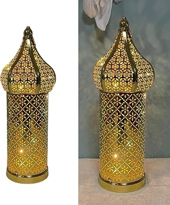 EUBUY Moroccan Style Vintage Lantern Metal Table Lamp, Temple Tower Moroccan Lantern Lamp for Ramadan Decorations, Hanging, Outdoor Patio or Porch, Indoor Home Decor