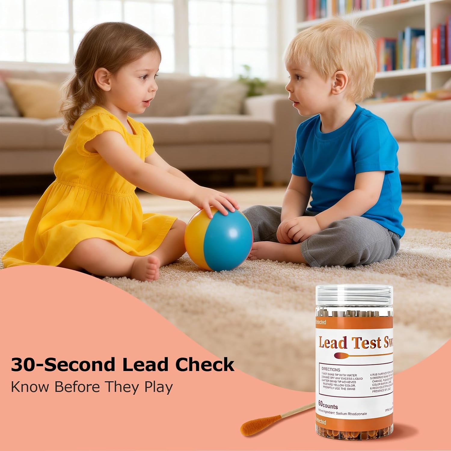 60-Count Instant Lead Paint Test Kit, 30-Second Home Screen | for Paint, Toys, Dishes, Ceramics & Wood, Single-Use Lead Test Swabs for Household Surfaces, Kitchenware and Vintage Finds