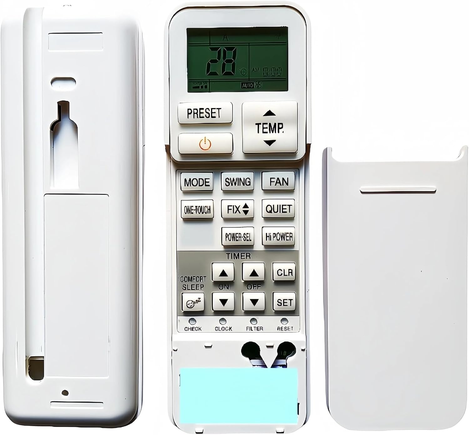 Back view of the remote control with battery compartment open
