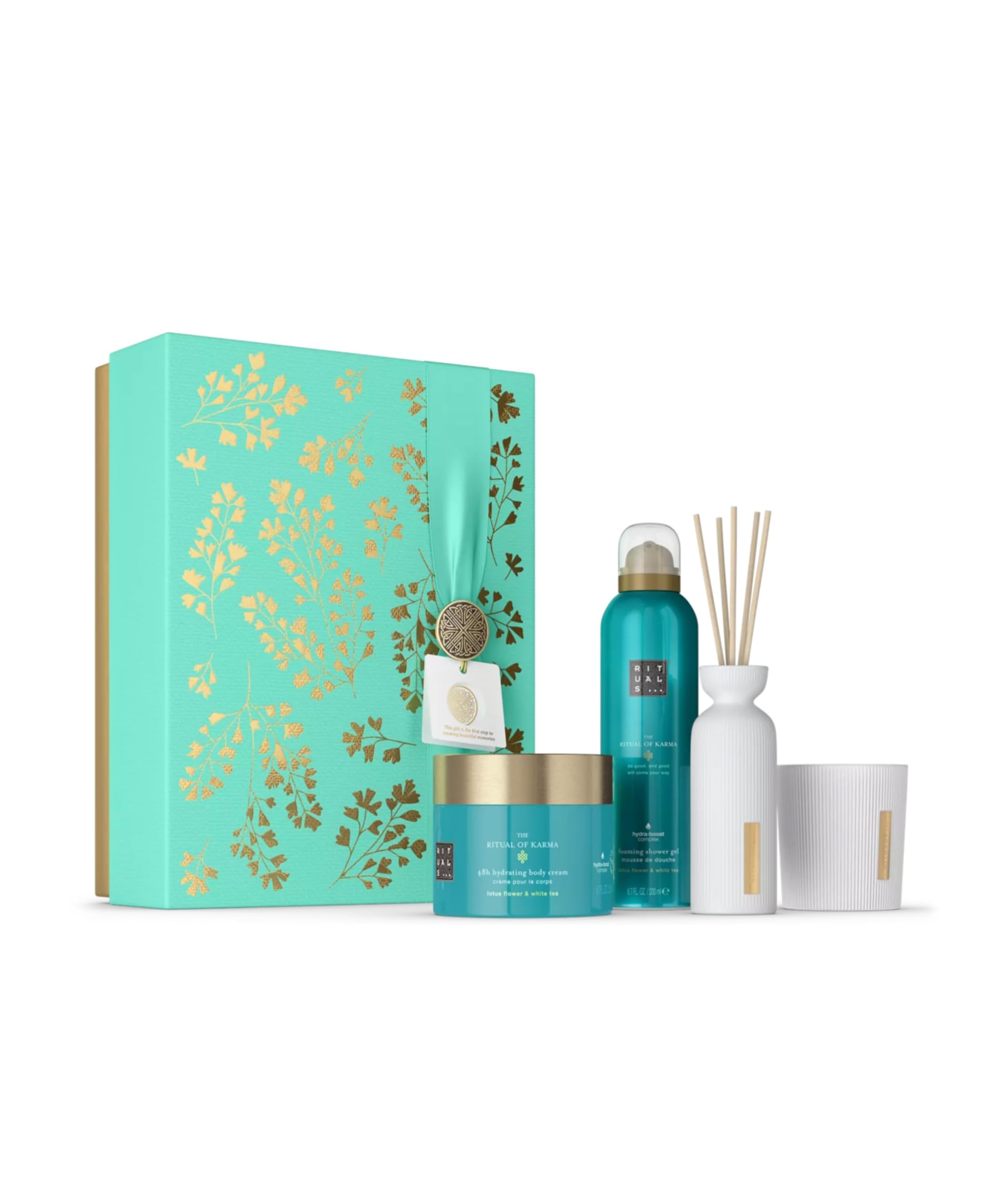 RITUALS Cofanetto regalo donna The Ritual of Karma, Large – Set regalo donna con prodotti per la cura del corpo arricchiti con loto sacro e tè bianco – Set bagno con prodotti lenitivi e aroma floreale