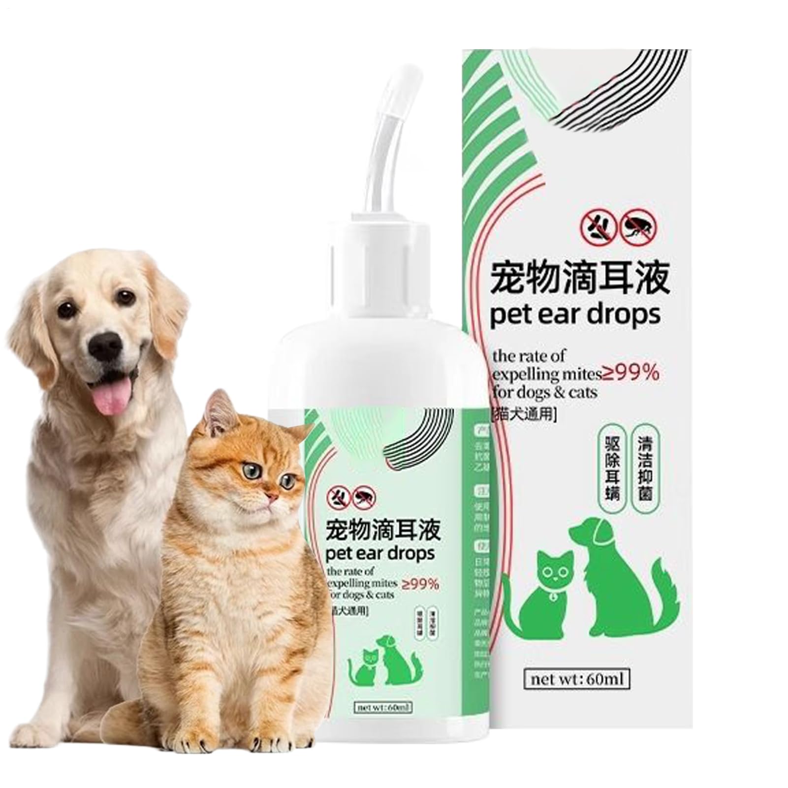 Gotas Óticas para Gatos,Solución Limpiadora para Oídos | Líquido Relajante De 60ml Control Olores Reduce Suciedad Cera Lavado Cachorros Garrapatas