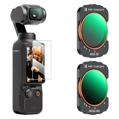 K&F Concept Variable ND2-32 + ND32-512 Filter Kit Compatible with DJI Osmo Pocket 3, Waterproof Neutral Density Filters Adjustable ND for Pocket 3 - ND2-32 +ND32-512