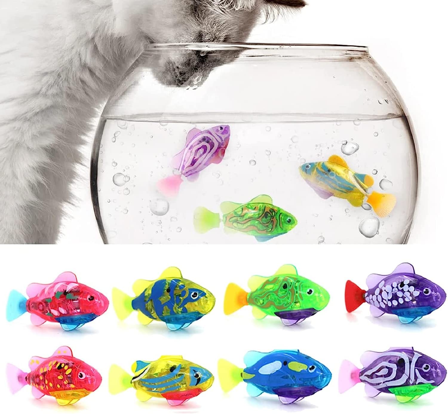 Robot Fish for Cats, Interactive Robot Swimming Fish Toys for Cat, Interactive Fish Cat Toys, Activated Fish Cat Toy with Led Light, Swimming Robot Fish Cat Toy, Electronic Fish Cat Toy, qzjijosen