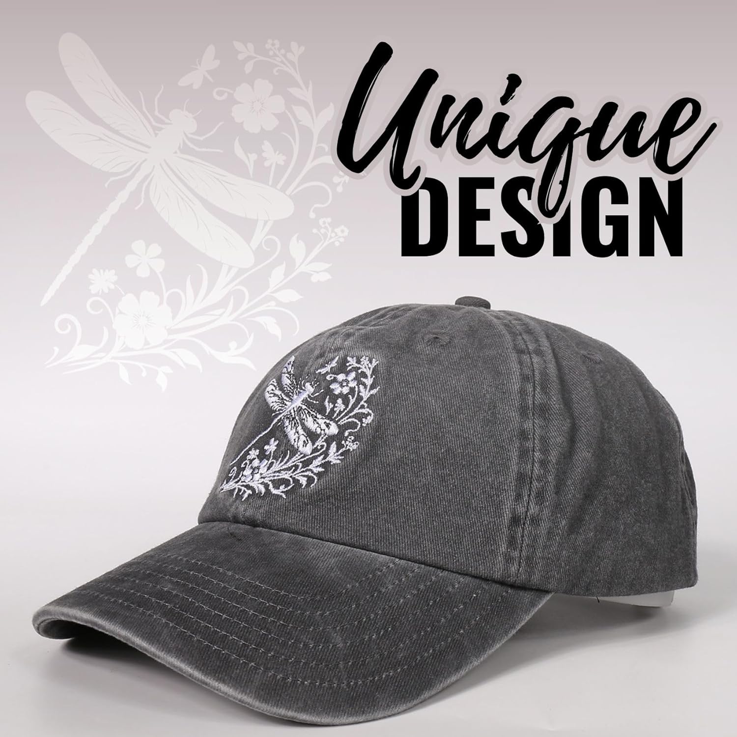 InnoBeta Dragonfly Gifts Hat Cap for Women, Adjustable Embroidered Dragonflies Trucker Hat - Grey - Image 2