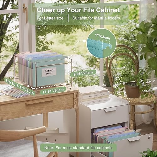 Miniatura 2 de Carpetas colgantes de capacidad adicional, paja de trigo reforzada de 3.15 pulgadas, carpeta colgante expansible, tamaño carta, resistente para