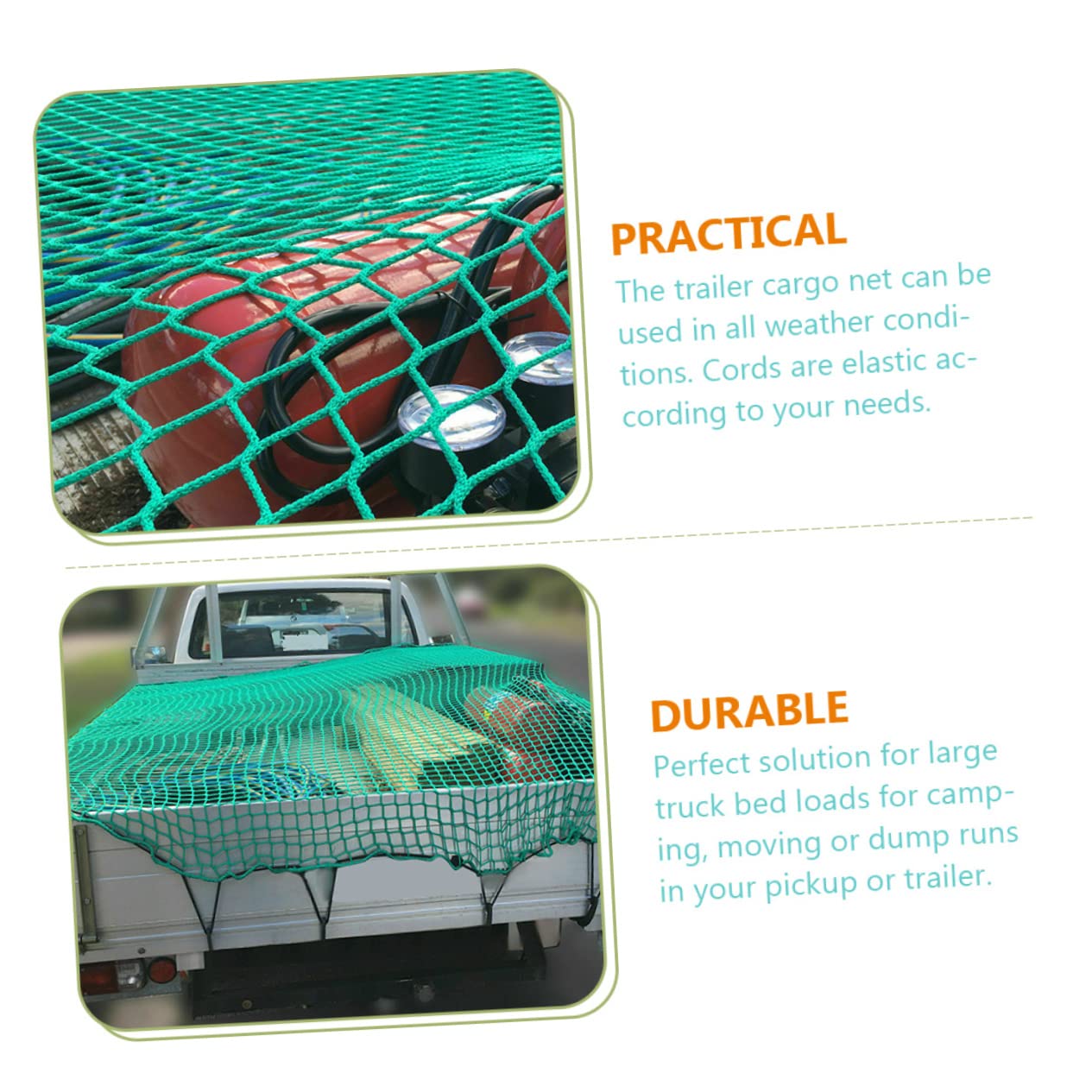 ULTECHNOVO Robustes Ladungsnetz aus Nylon mit Elastischen Bungee Seilen und 15 Haken Abriebfestes Ladeflächennetz für LKW Anhänger und Pickups Beim Camping und Transport