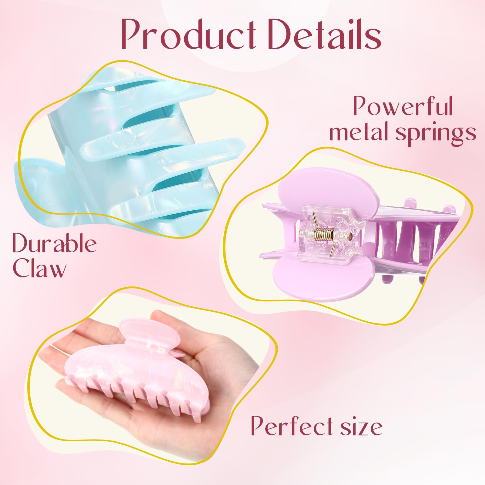 16 fermagli per capelli grandi in acrilico, per donne, regalo di Natale e compleanno, alla moda, in stile francese, carini, accessori per capelli, antiscivolo, per spessi e sottili (9 cm