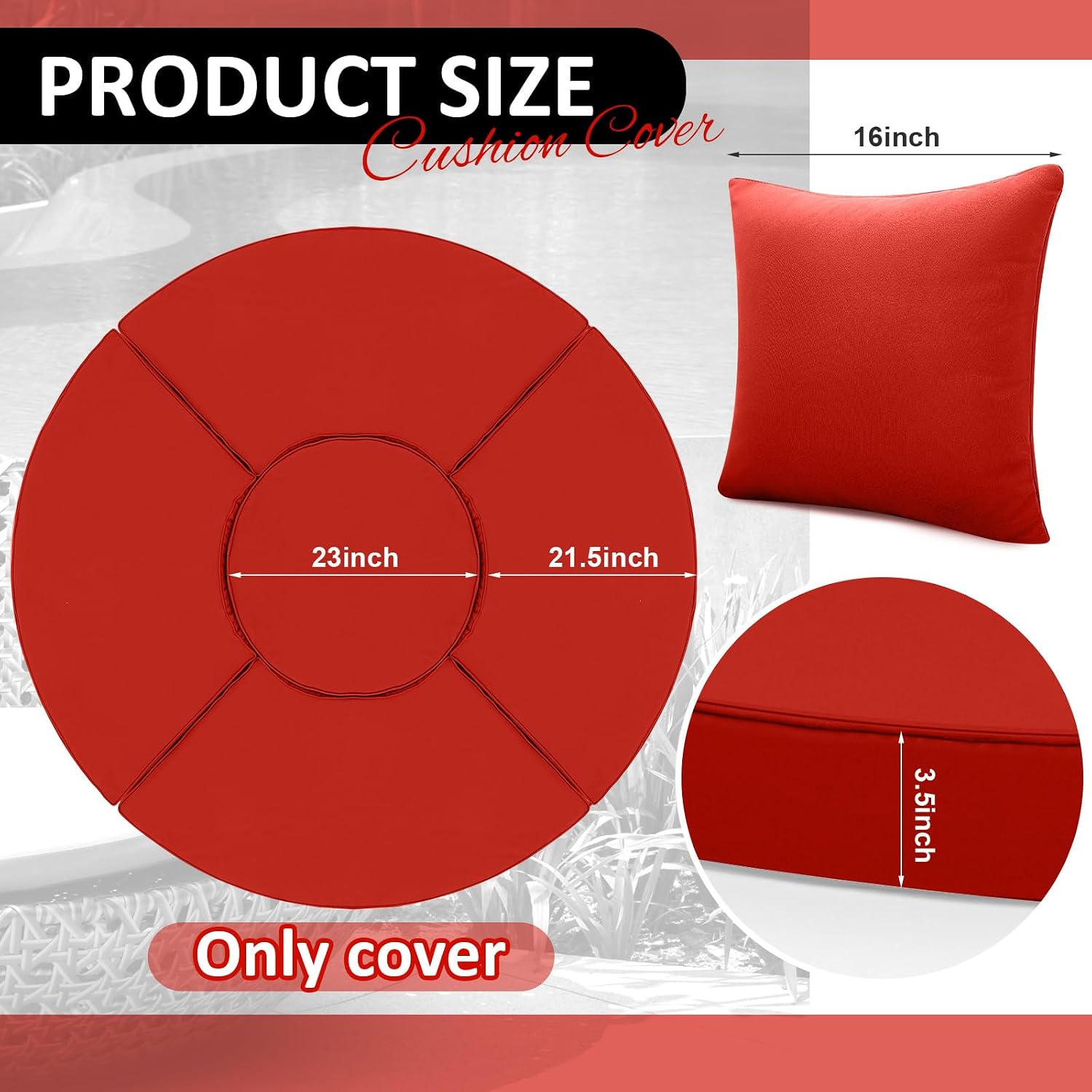 Patelai 66" Outdoor Daybed Cushion Cover Round Replacement with 4 Pcs Pillow Covers Waterproof Fade Resistant Sun Bed Outdoor Cushion Cover Patio(Red)