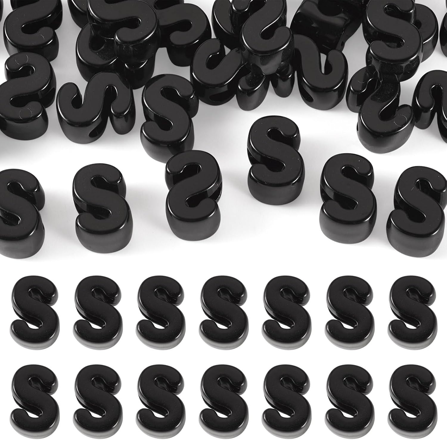 30 Pcs Black Large Letter Beads Acrylic Big Alphabet Beads 21mm Large Hole Acrylic Letter Slide Bead for Bracelets Jewelry Making Keychain Bag Charm Kit Phone Chain Decor