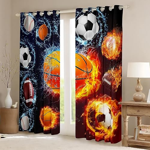 Miniatura 2 de Cortinas de ventana de baloncesto para ventana, para dormitorio, sala de estar, niños, niñas, tratamientos de ventana deportivas, varias pelotas,