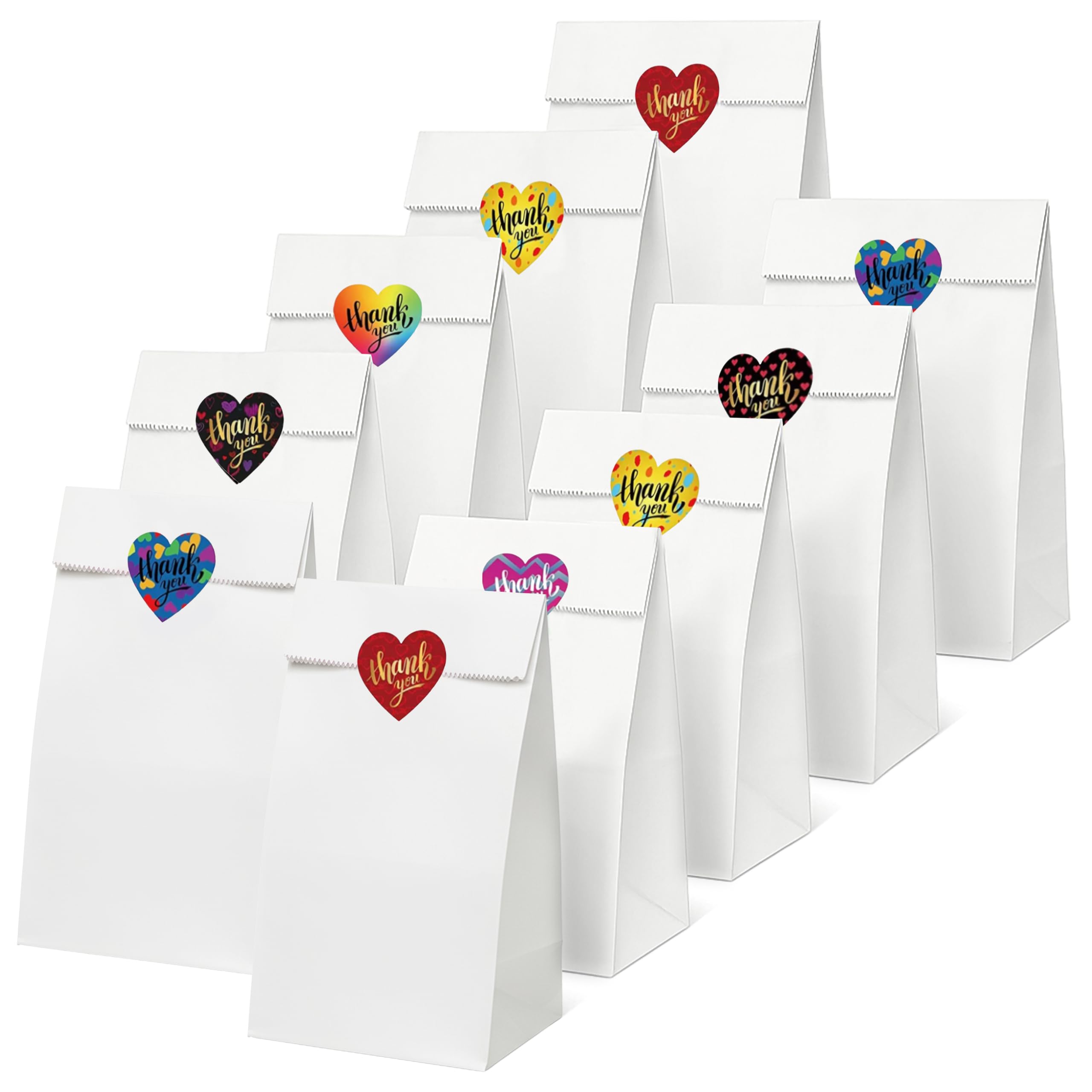 Thepaperbagstore 30 White Paper Party Bags with Thank You Heart Stickers