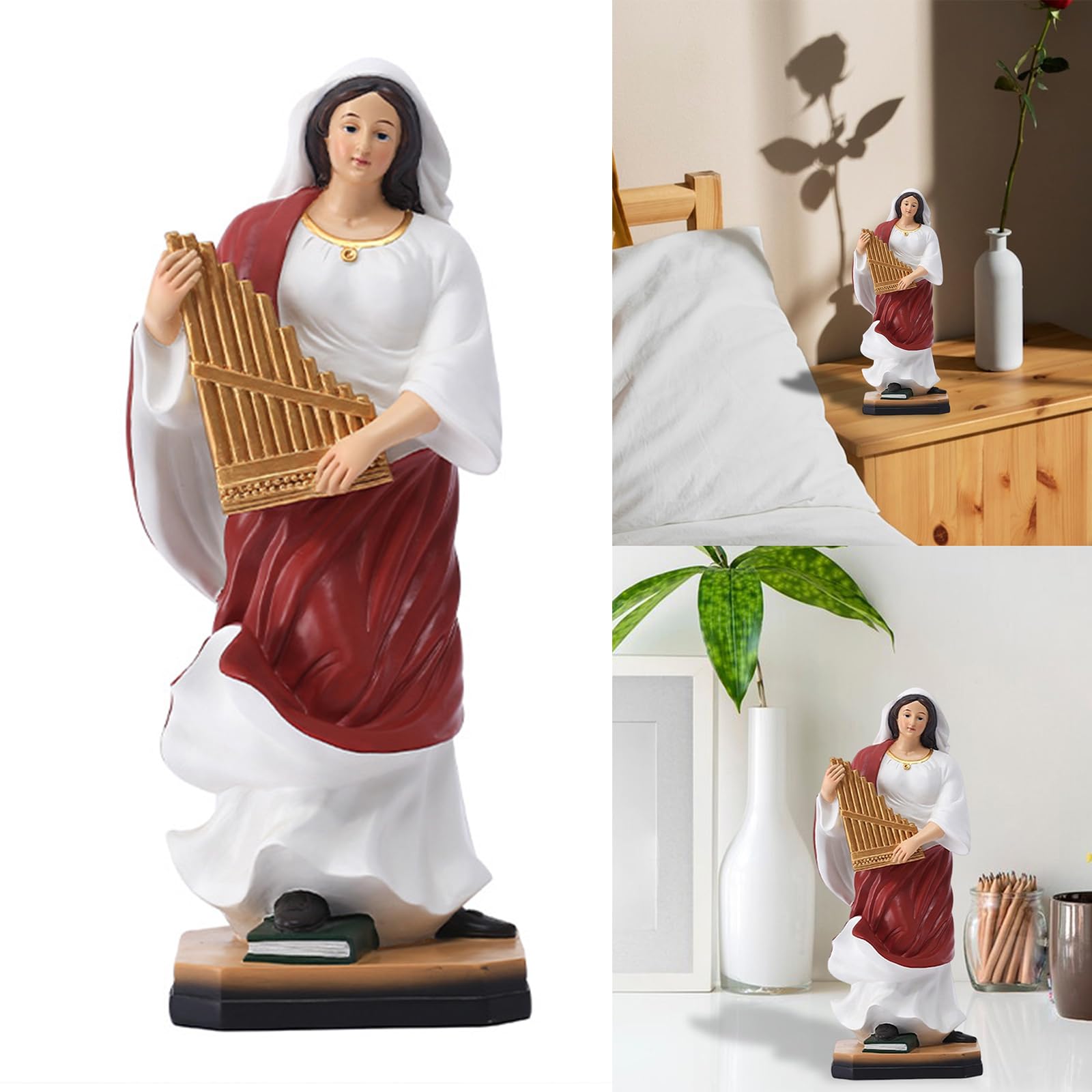 Scultura classica elegante del musicista dipinta a mano con dettaglio arpa in resina, regalo per appassionati musica, statuetta in resina
