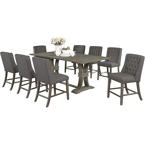 Best Quality Furniture 9 Piece Dining Set, Gray Table