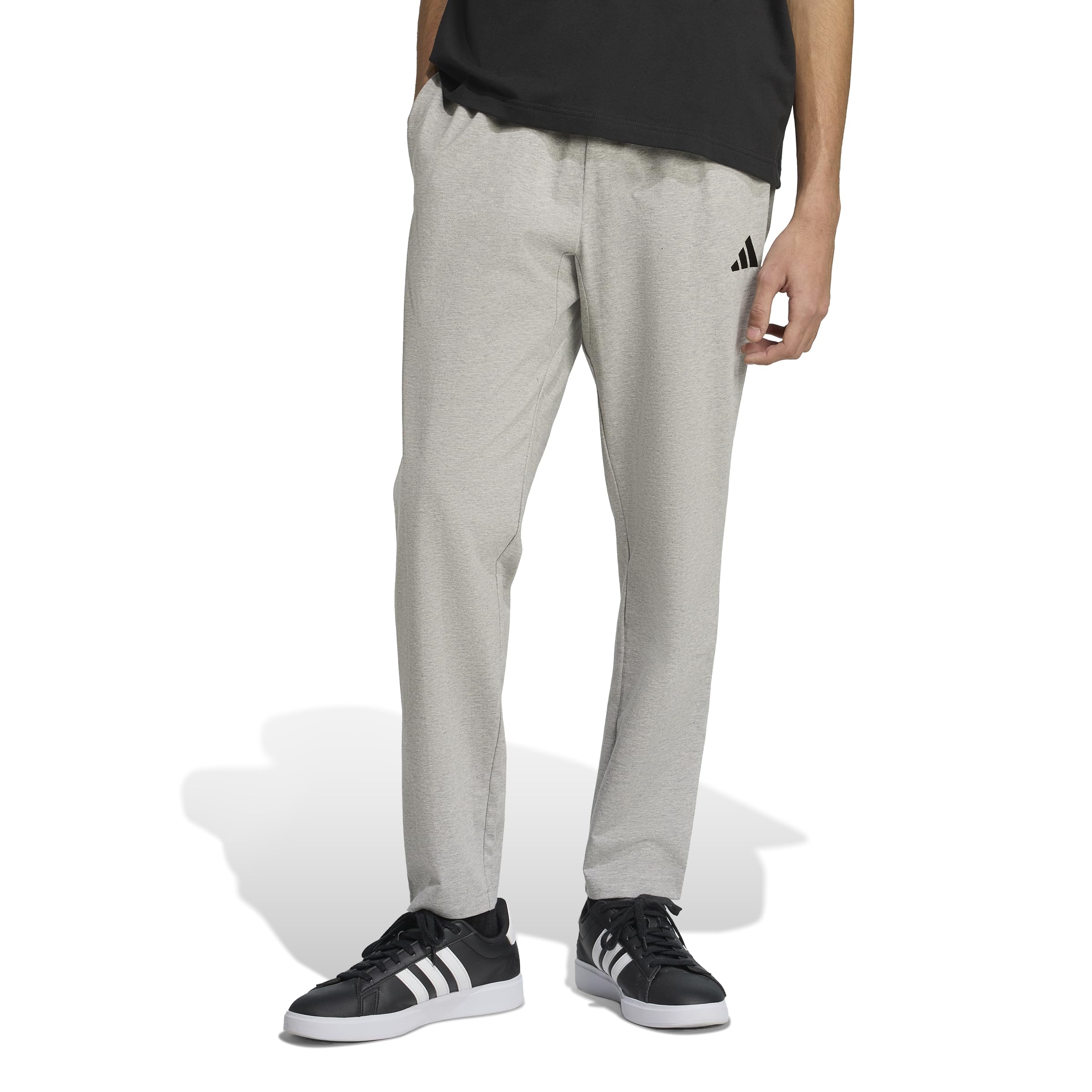 adidas Uomo Essentials Small Logo Single Jersey Pant, Medium Grey Heather/Black, M