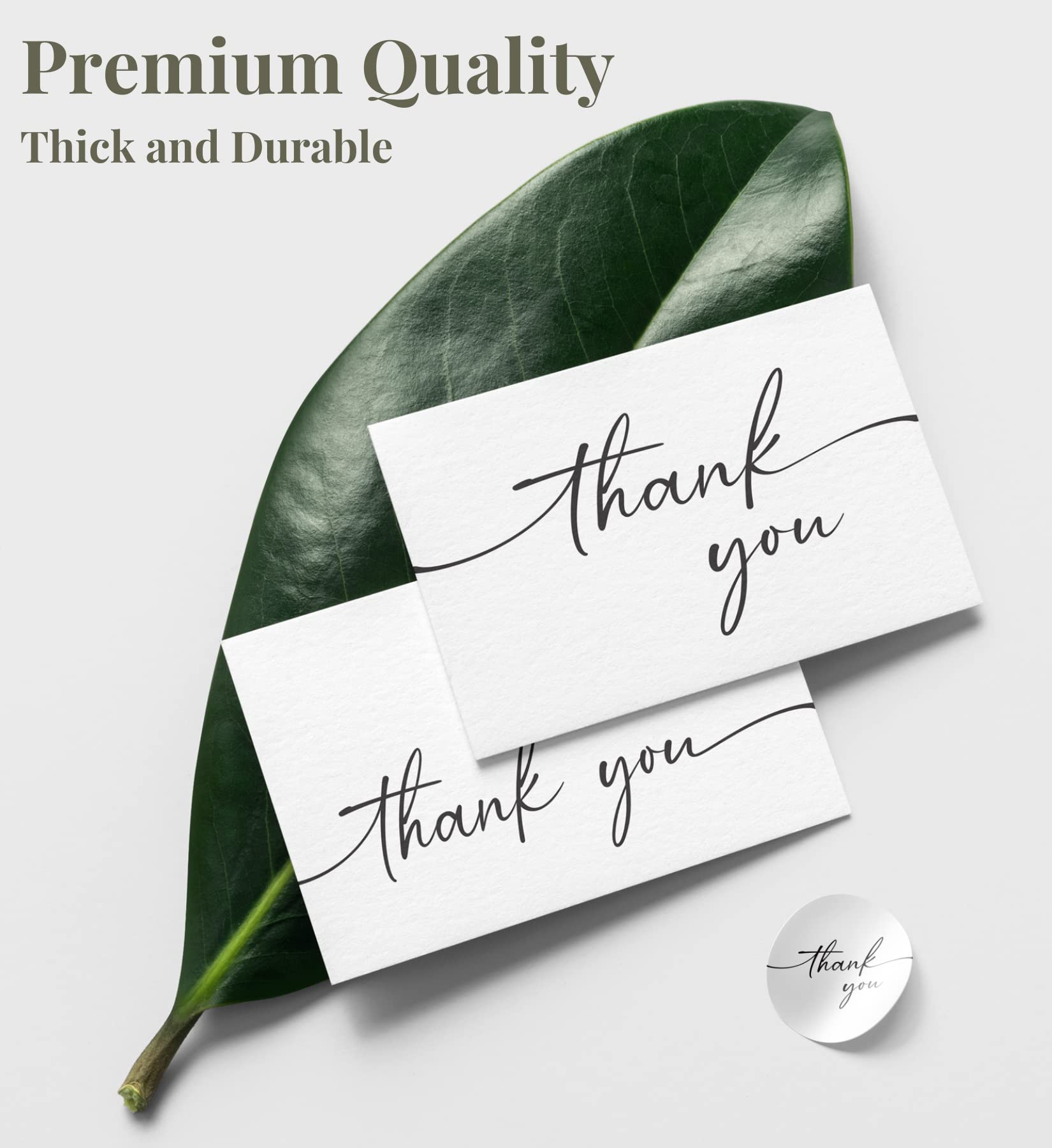 Bulk Pack of 100 Thank You Cards with Kraft Envelopes and Matching Stickers | Classy Designs 4x6 Inches Modern & Minimalistic Design | Suitable for Business, Baby Shower, Wedding, Small Business, Graduation, Bridal Shower, Funeral