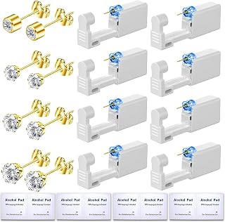Get the Perfect Ear Piercing with 24Pcs Premium Ear Piercing Kit - Includes 8 CZ Stones Earrings and 8 Easy-to-Use Self Ear Piercing Gun - Safe and Painless - Style 2