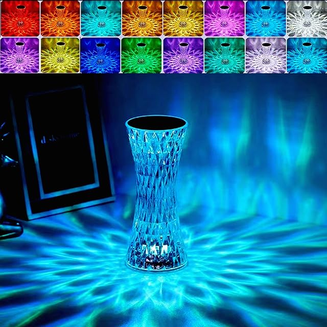 Small Waist Crystal Diamond Table Lamp, 16 Color Changing Night Lights, Touch Contronl USB Rechargeable Bedside Lamp with Remote for Kids Bedroom,College Dorm,Party Dinner Christmas Decor