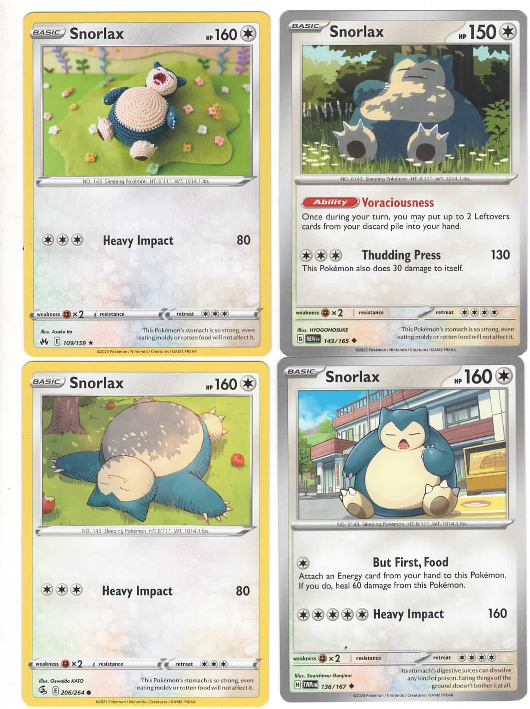 Snorlax - Pokemon 4 Card Lot - Pokemon 151 - Crown Zenith - Set – 143/165 -Twilight Masquerade