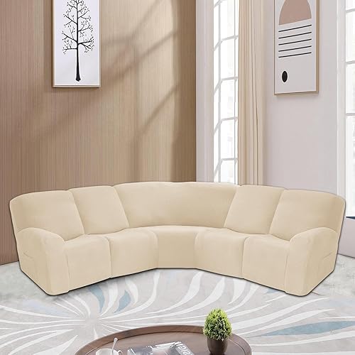 Vista 116 de LiveGo Funda para sofá esquinero, protector de terciopelo elástico para sillón reclinable, funda de sofá para sillón reclinable, juego de sala