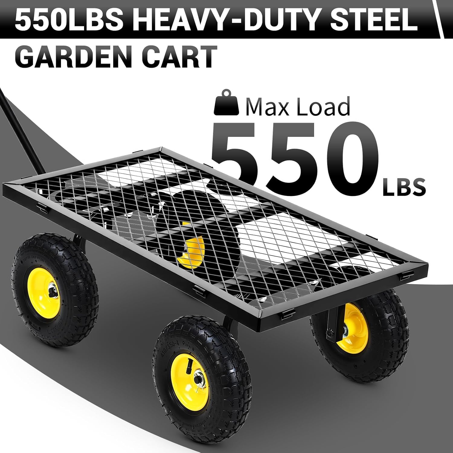 550 Lbs Steel Garden Cart, Heavy Duty Metal Garden Wagon Cart with Removable Sides, 180° Rotating Handle & 10" Tires, Pullable Outdoor Yard Utility Wagon Carts for Yard Work, Tools & Plant Transport