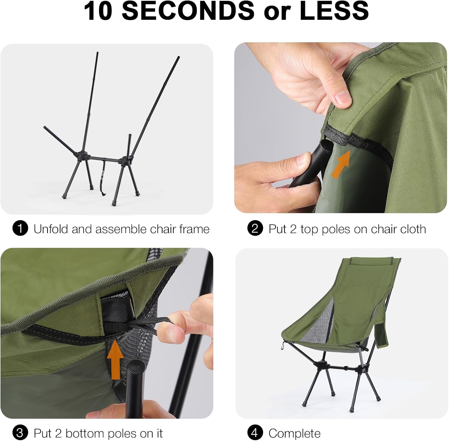 Lightweight Camping Chair with Side Pocket for Adults, Folding High Back Camp Beach Chair, Portable Collapsible Backpacking Chairs for Hunting Fishing Lawn Outdoor Travel, Green - Image 4