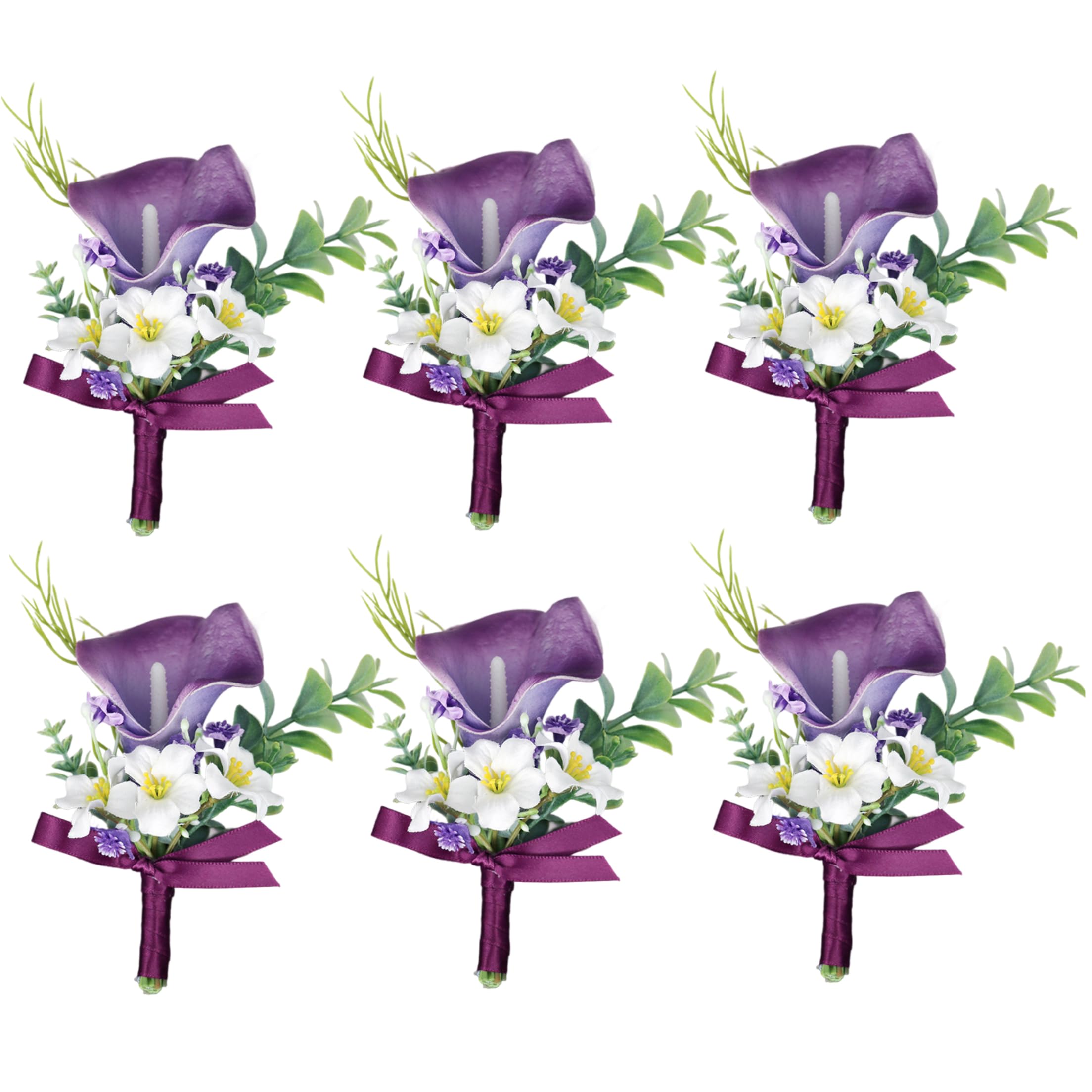 Pocket Boutonniere, 6pcs Real Touch Purple Calla Lily Artificial Flowers