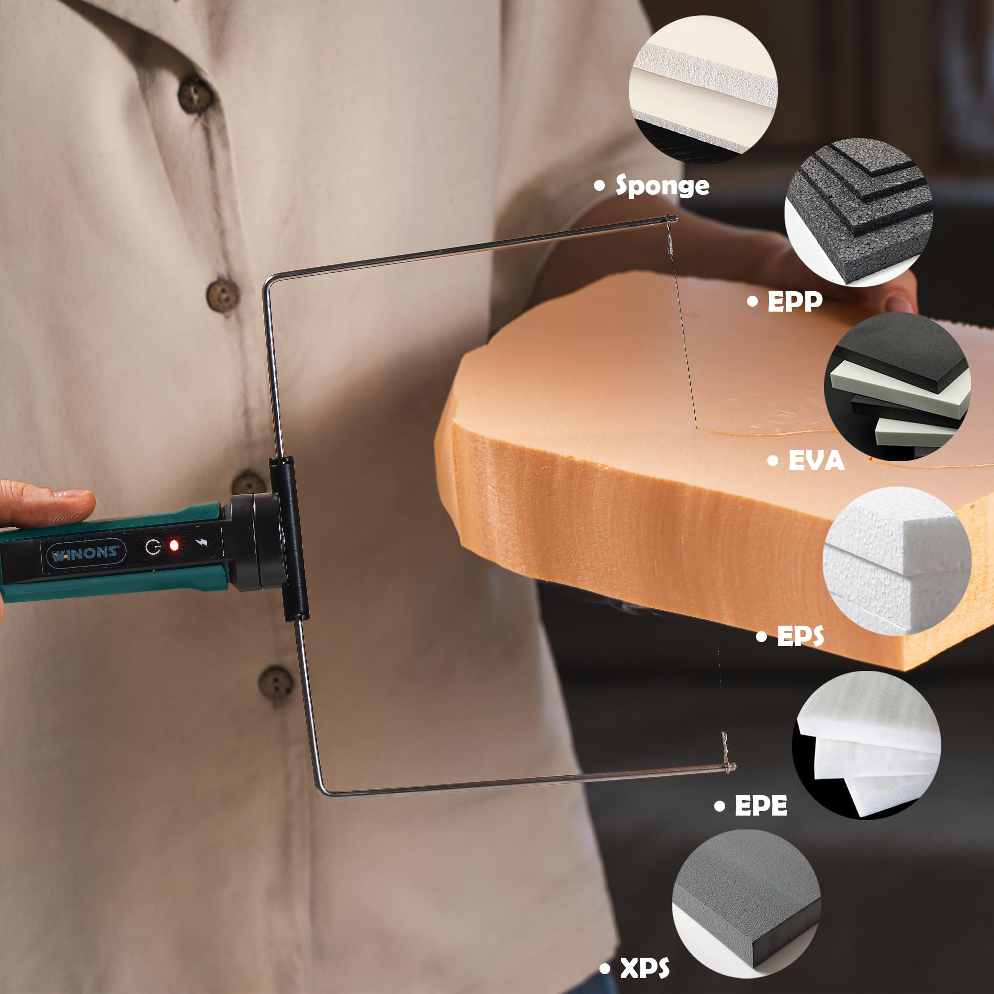 WINONS Fil Chaud Découpe Polystyrène, WFC0010 Mousse à Découper avec 450°C Max Temp et Zone de Coupe Plus Large, Outil de Coupe à Couteau Chaud aux Normes Allemandes (Kit de 15)