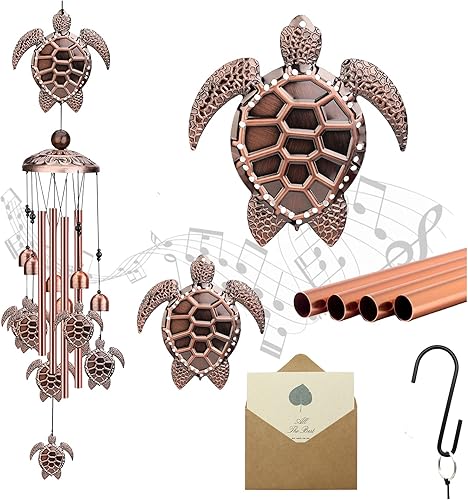 Choha Campanillas de viento de tortuga marina para exteriores, campanillas de viento de metal para exteriores, campanilla de viento conmemorativa