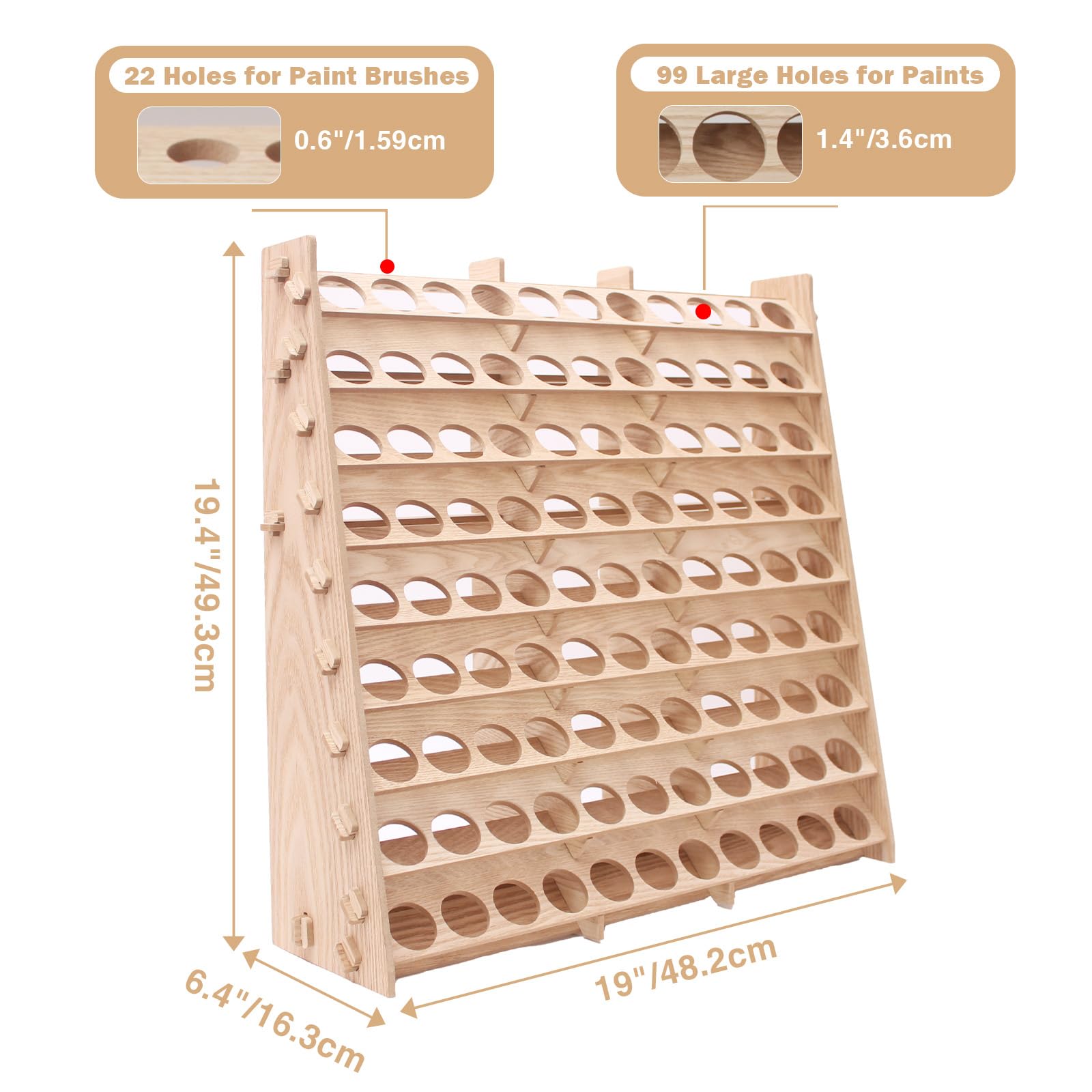 ARFETIGO Extra grote houten 9-laags 99 flessen capaciteit houten verf organizer & penseel rek voor acryl olie ambachtelijke hobby mini model schilderij organizer voor kunstenaars (verticaal