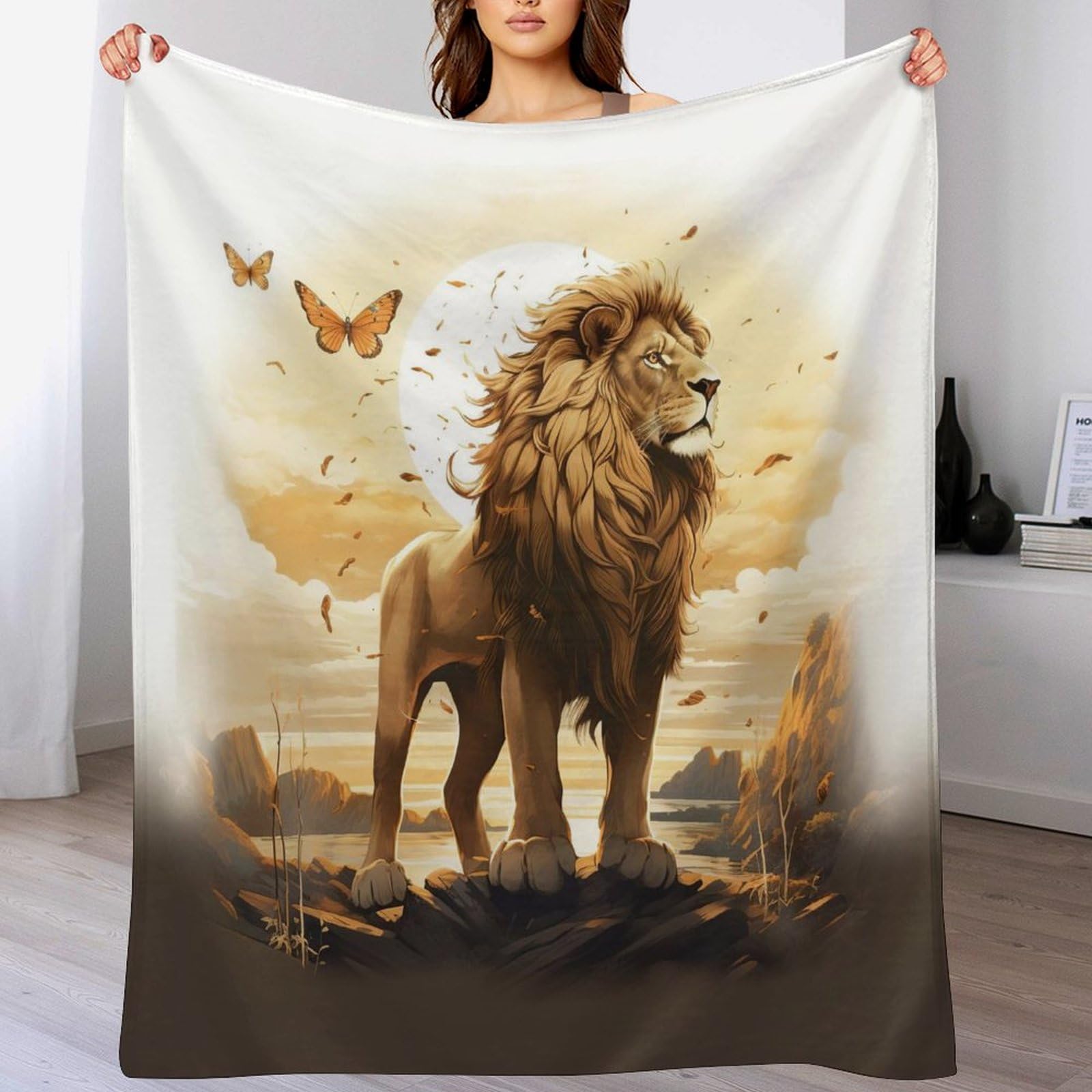 Couverture lion flannel polaire contre le froid pour canapé et séjour