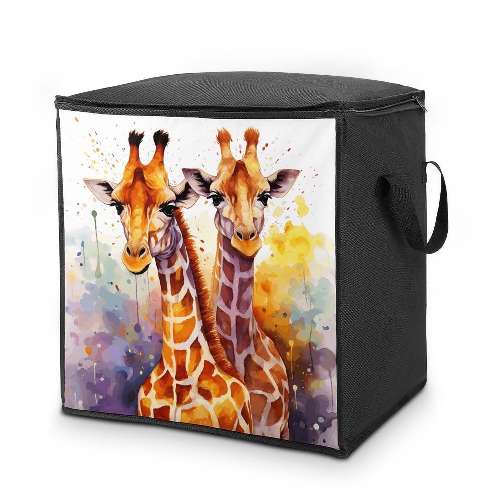 Watercolor Giraffes Storage Bags Comforter Quilt Blanket Clothes with Zipper & Handles Easy to Fit King Size Comforter Set Closet Under Bed Organizer for Dorm Pillows Bedding 70L