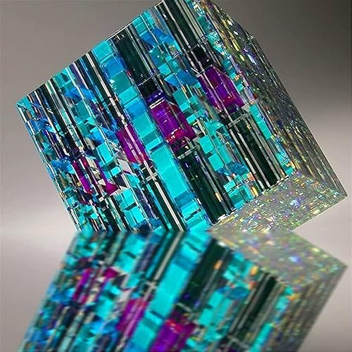Miniatura 6 de Escultura mágica de cristal en forma de cubo croma, escultura creativa de tallado vertical dicroico para el hogar, arte, oficina, decoración del