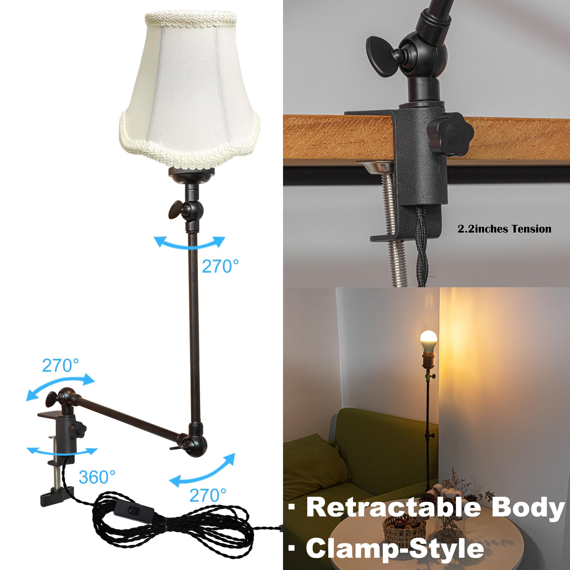 Klemmleuchte mit Fernsteuerung,1 Packung Leselampe mit 2,5 m Kabel, Dimmbar Nachttischlampe,Augenpflege Schreibtischlampe für Büro Heimgebrauch, E27 Lampenhalterung - DZ0330/4