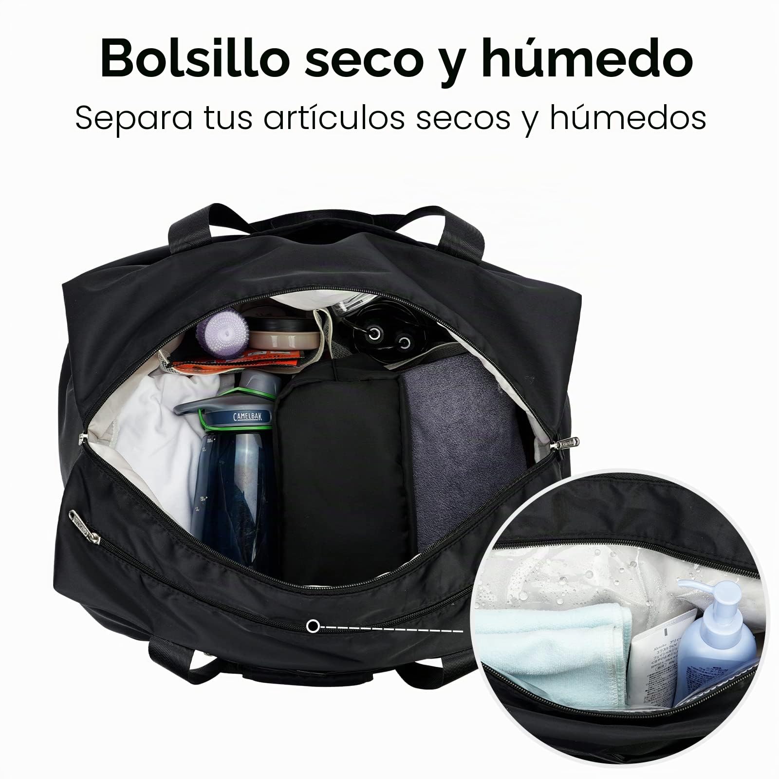 Ceneda Bolsa de Deporte clásica con Compartimento para Zapatos y Compartimento húmedo, portátil, Bolsa de Fin de Semana, Bolsa de Viaje, Bolsa de Yoga, para Hombre y Mujer (Negro)